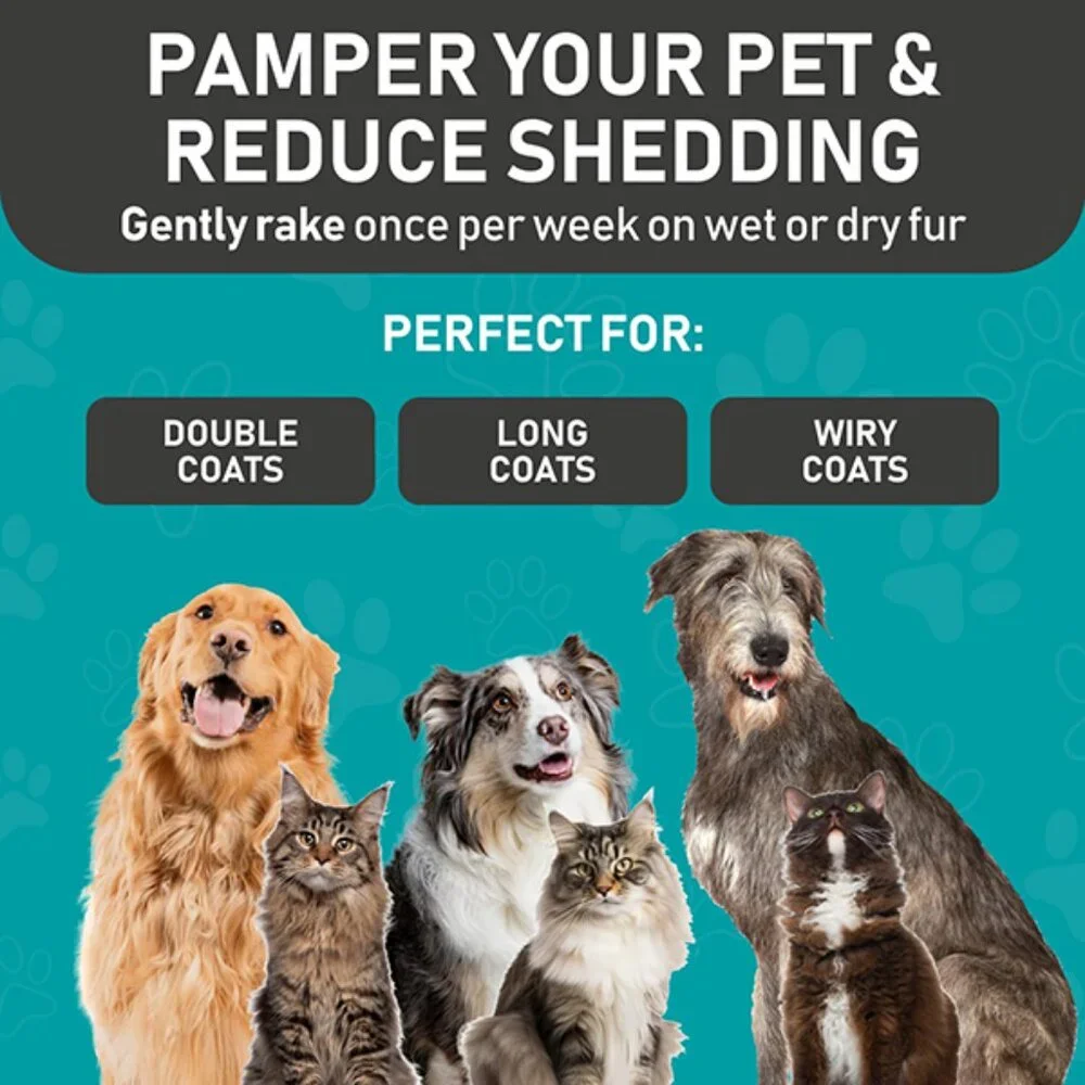 Pet Grooming Rake – Deshedding Tool for Long Hair, Reduces Shedding 95%